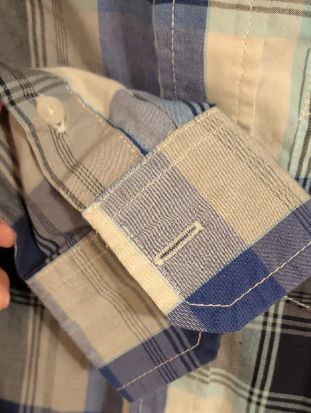 Old Navy Blue and Gray Plaid Button-Down Shirt